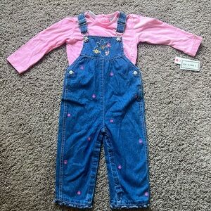 NWT: Gitls 24 months 2 piece set Long sleeve tshirt with matching overalls